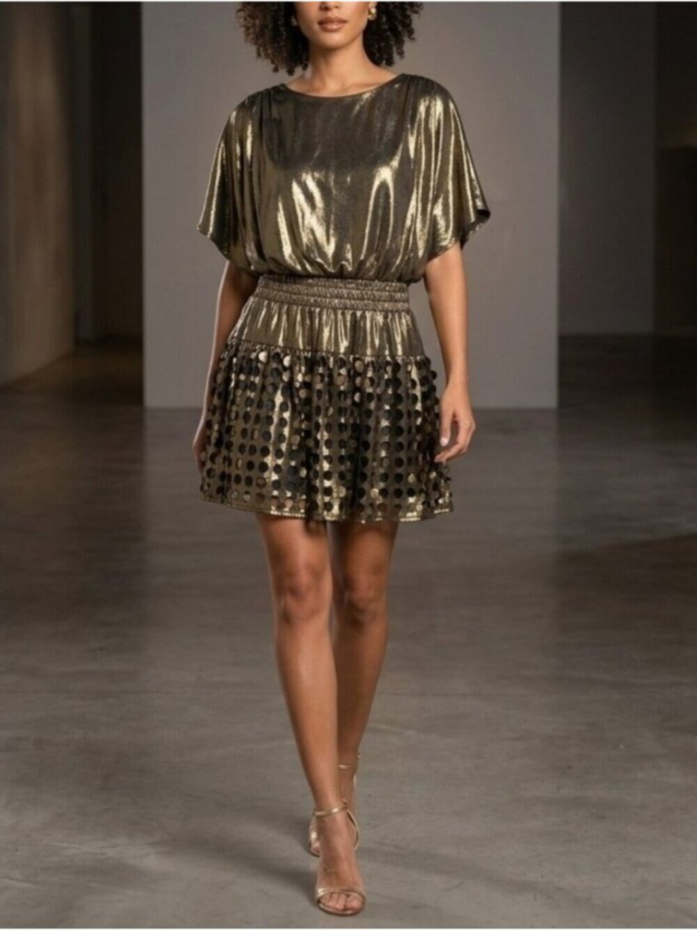 S.L Fashions Gold Metallic Cocktail Party Cut-out Mini Dress Womens Size 14 & 16